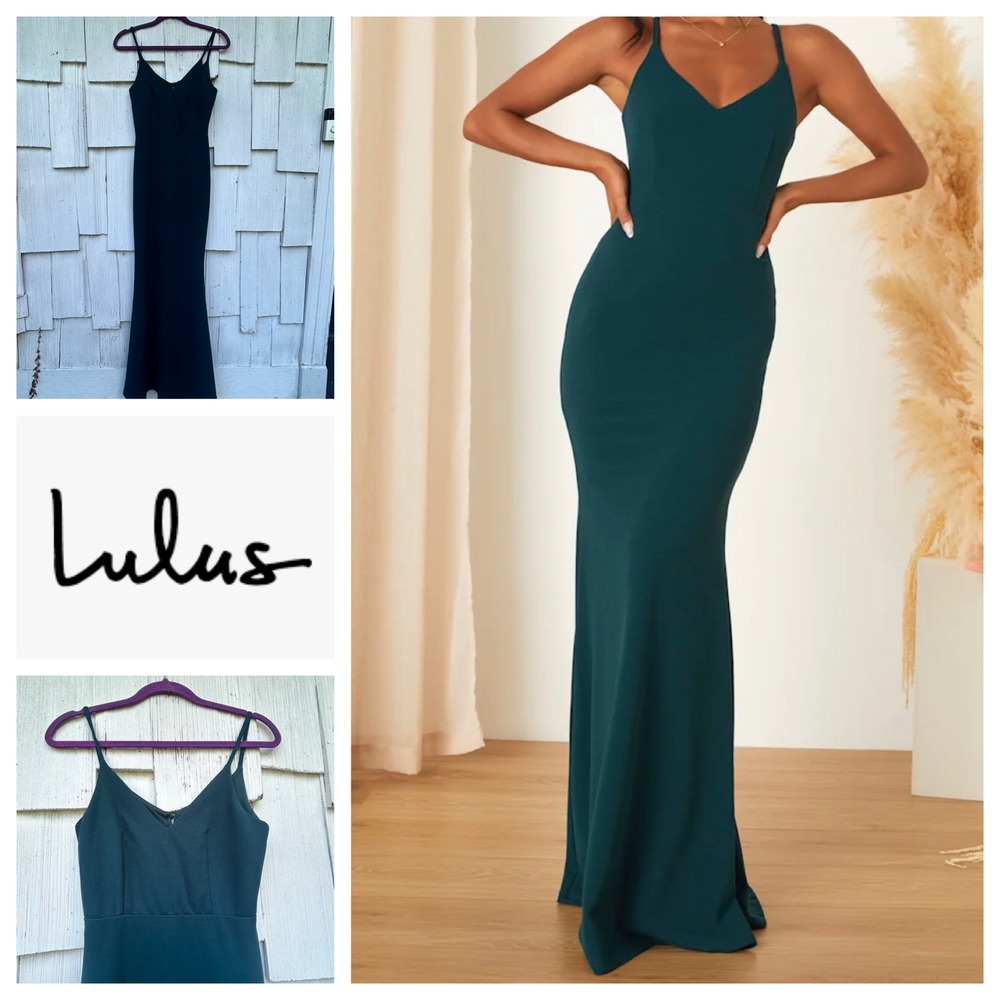 Lulus Moments Of Bliss Forest Green Backless Mermaid Maxi Dress XS V-Neck Formal